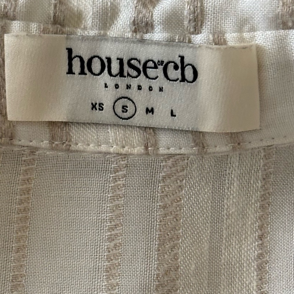 House of CB Natural Striped Linen Draped Shirt Mini Dress Size Small - Picture 10 of 16